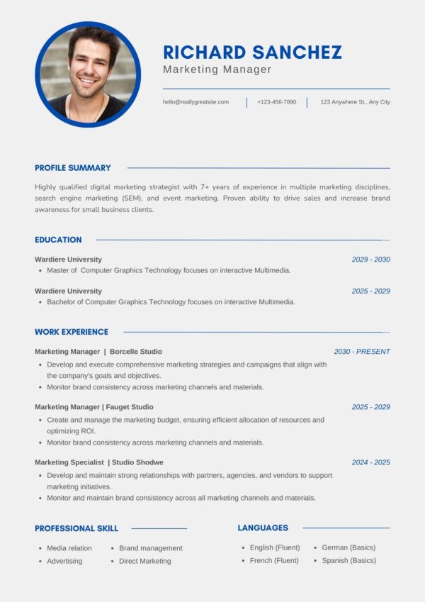 Simple Professional Marketing CV