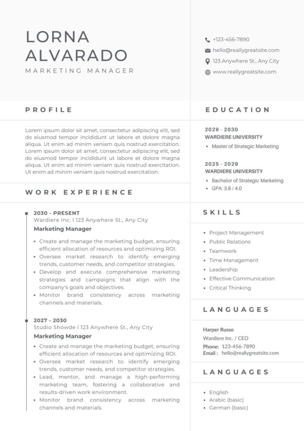 Marketing Manager Resume