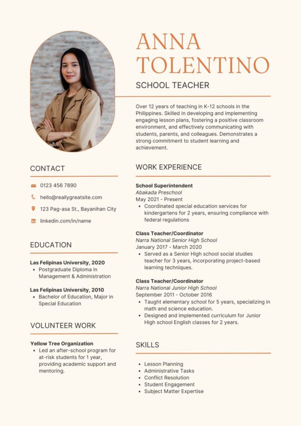 curriculum vitae for student teacher