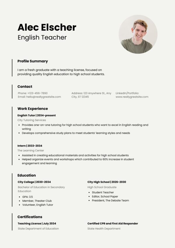 teacher resume template