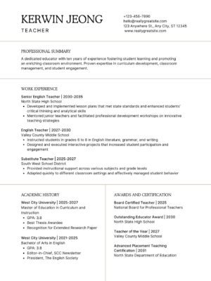 Preschool Teacher Resume