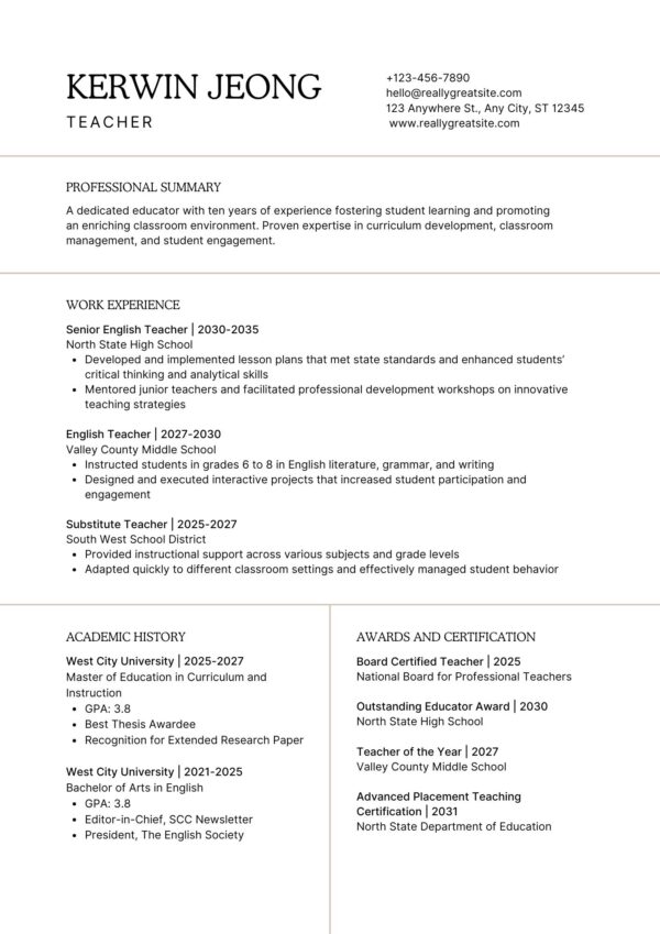 Preschool Teacher Resume