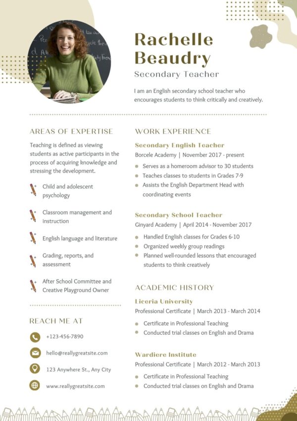 professional teacher resume template