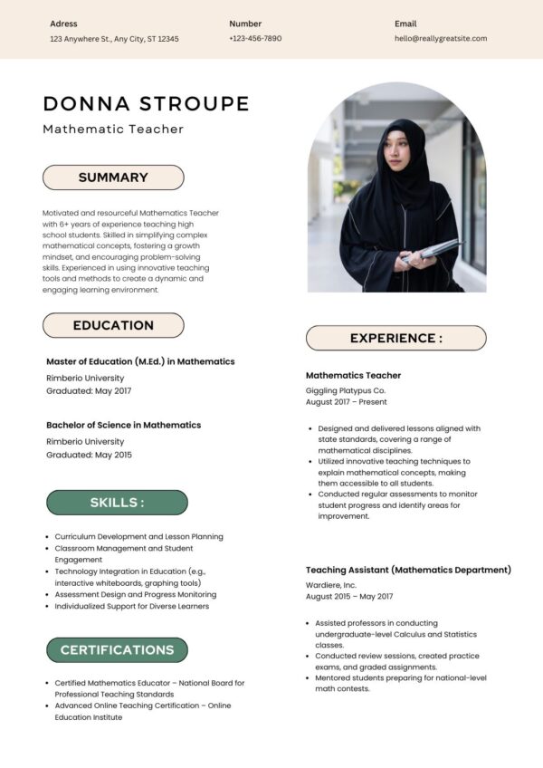 entry level teacher resume