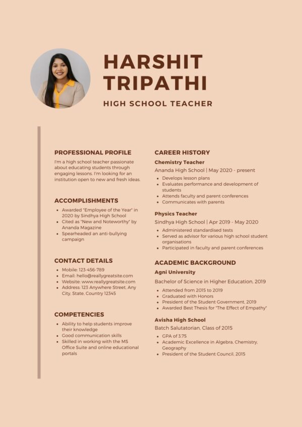 curriculum vitae for student teacher