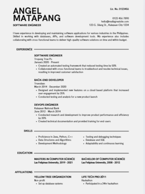 resume for software engineer internship