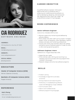 resume for software engineer internship